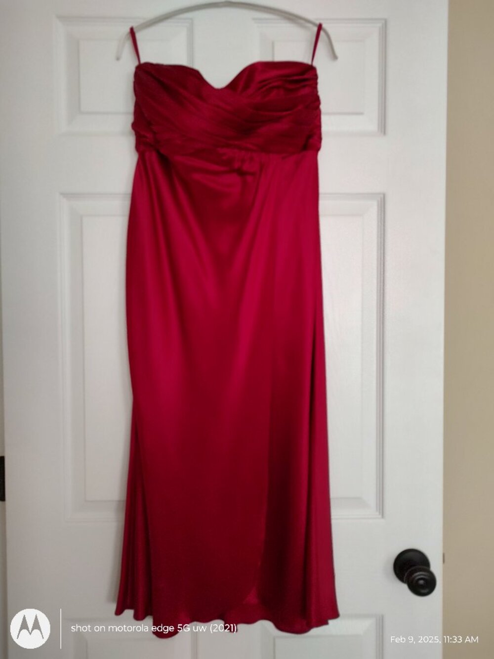 BANANA REPUBLIC SILK MIDI DRESS STRAPLESS RUCHED EMPIRE TOP FAUX WRAP RED SIZE 8